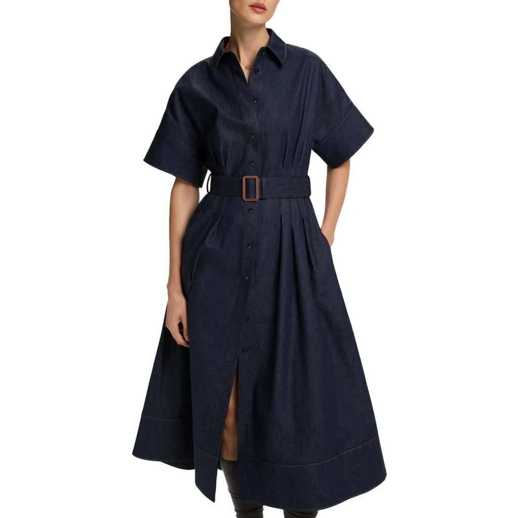 vestoraa series denim midi dress lapel slim outfit detail - reliable design, precision, waterproof casual design (USA)