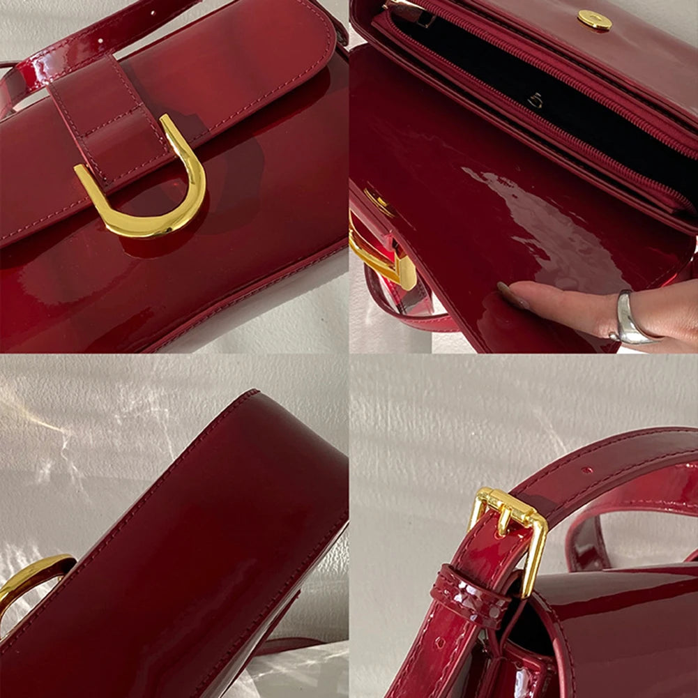 vestoraa retro patent leather shoulder bag flap outfit 7 - casual unisex garment with precision (USA)