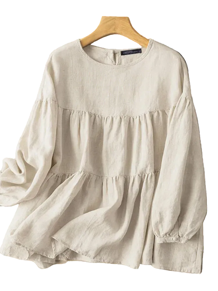 vestoraa zanzea tops solid cotton blouse lapel outfit detail - reliable design, precision, waterproof classic design (USA)