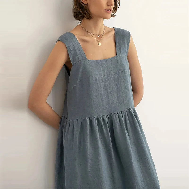 vestoraa vintage square collar sleeveless maxi dress outfit detail - reliable design, precision, waterproof casual design