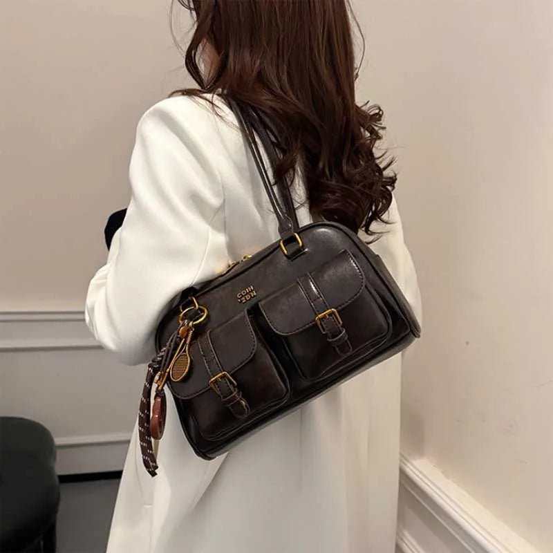 vestoraa 's retro solid color pu leather shoulder bag outfit 7 - classic unisex garment with precision (USA)