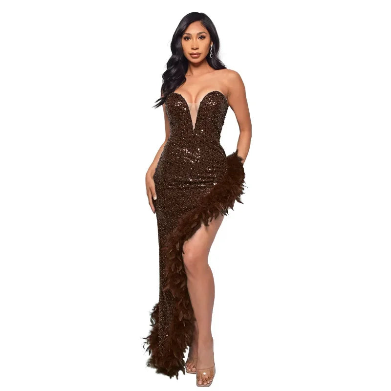 vestoraa cm.yaya sequined strapless feather outfit 19 - classic unisex garment with precision (USA)