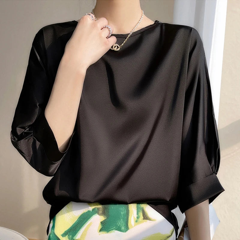 vestoraa satin silk half-sleeve tee tops basic solid outfit 8 - dress unisex garment with precision (USA)