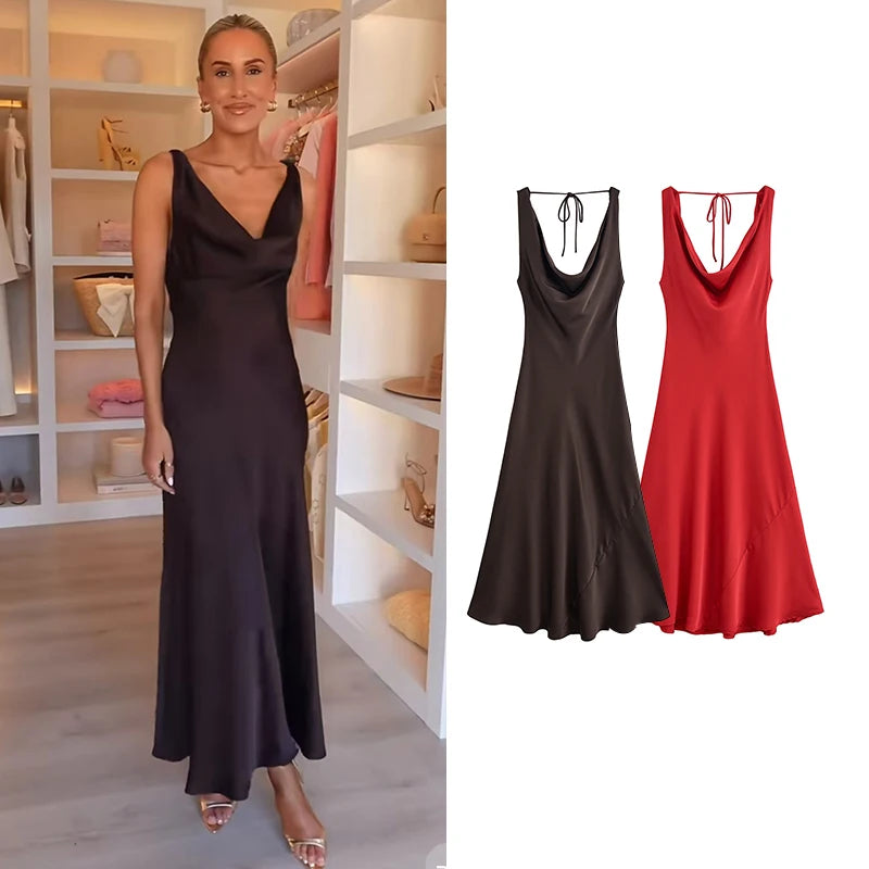 vestoraa dresses 's chic slim 's camisole long - dress unisex outfit with precision in brown metal (USA)