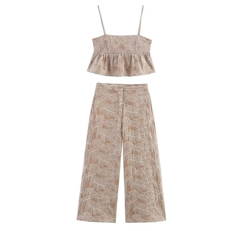 vestoraa two pieces pants sets embroidery - classic unisex outfit with precision in neutral cotton (USA)