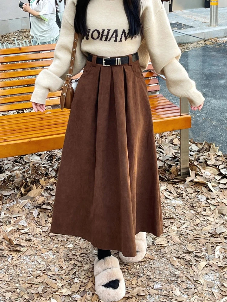 vestoraa qiukichonson mid long skirts s corduroy skirt outfit detail - reliable design, precision, waterproof dress design