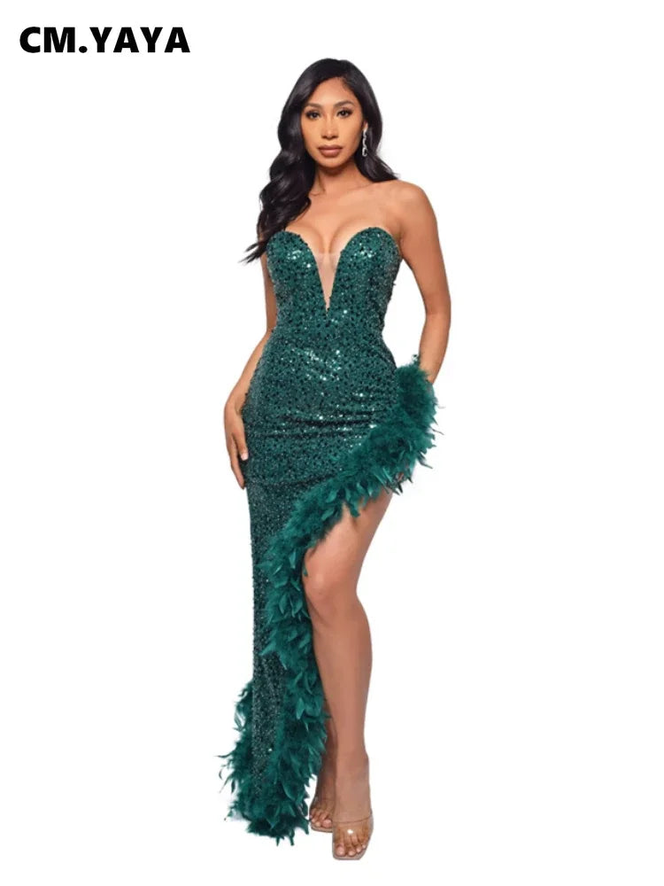 vestoraa cm.yaya sequined strapless feather - classic unisex outfit with precision in black metal (USA)