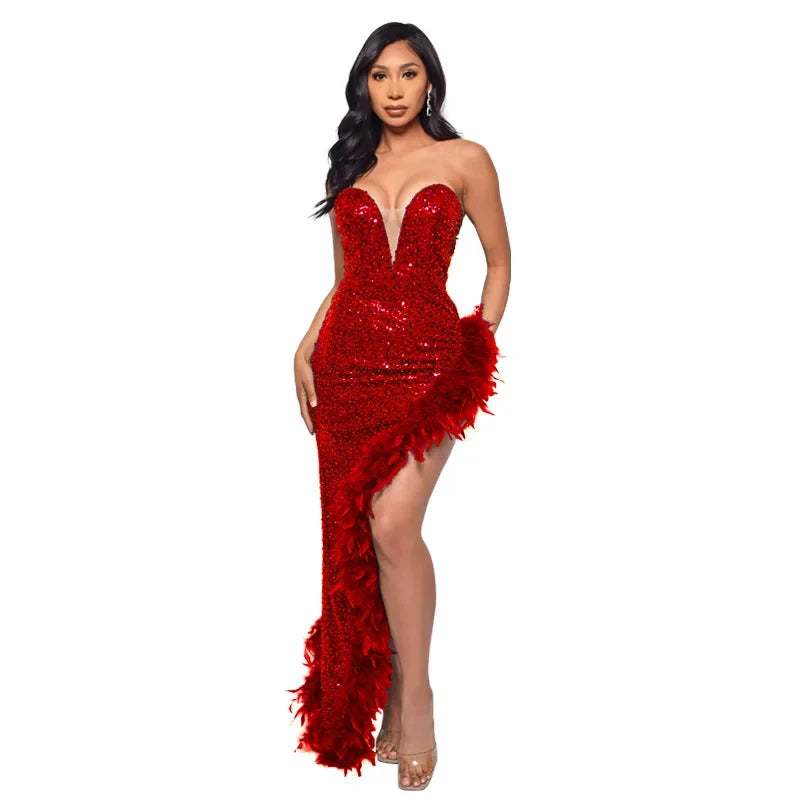 vestoraa cm.yaya sequined strapless feather outfit 13 - classic unisex garment with precision (USA)