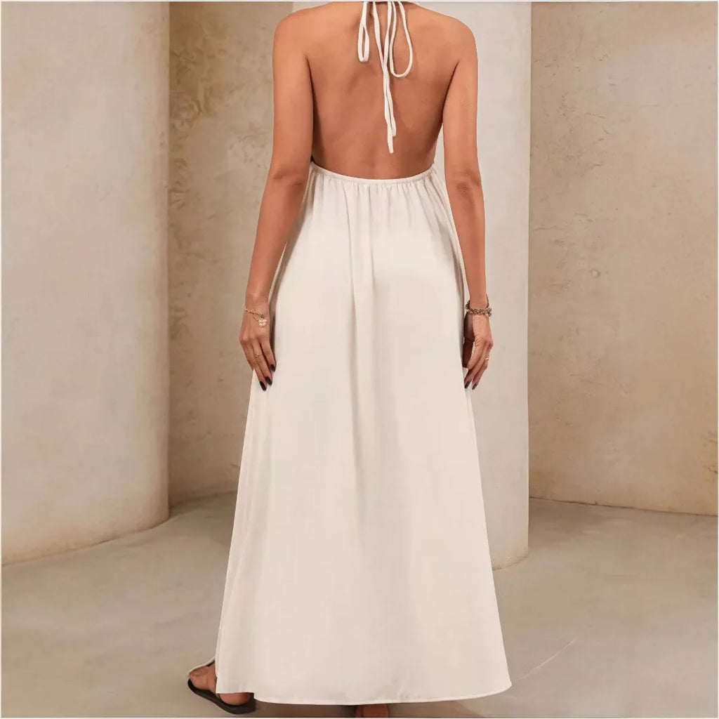 unisex casual outfit vestoraa sexy backless long dress comfortable loose - daily wear garment with gold design detail (USA)