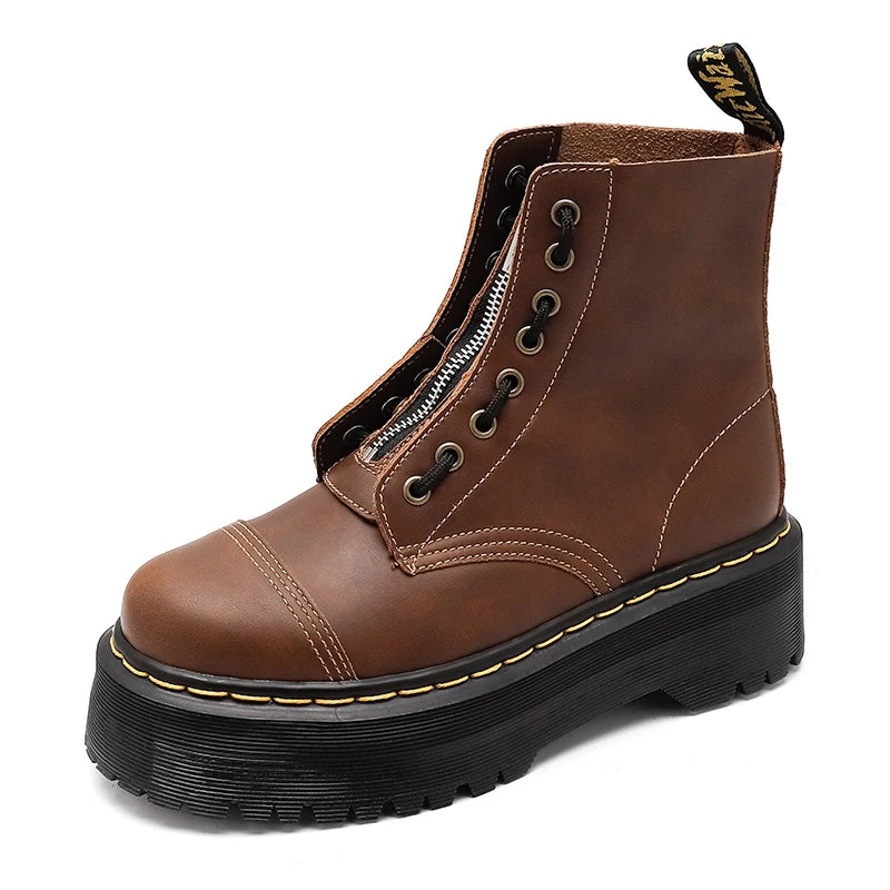 vestoraa boots genuine leather platform boots - modern unisex outfit with precision in brown metal (USA)