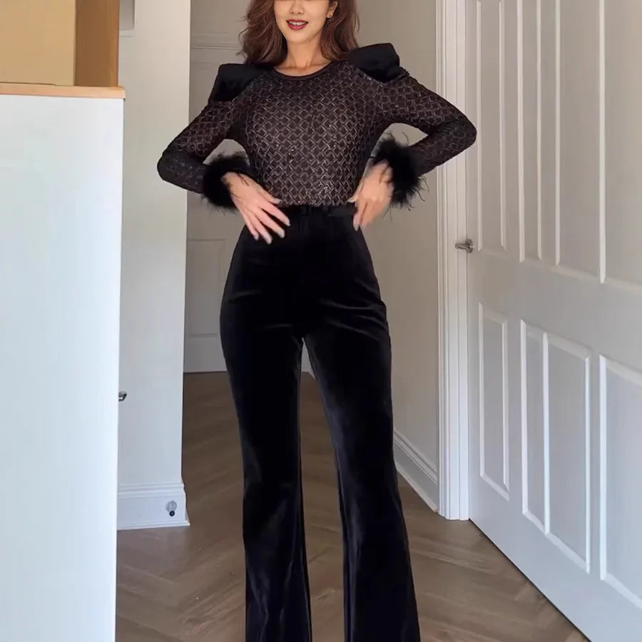 vestoraa 's long sleeve round neck gold velvet outfit detail - reliable design, precision, waterproof classic design (USA)