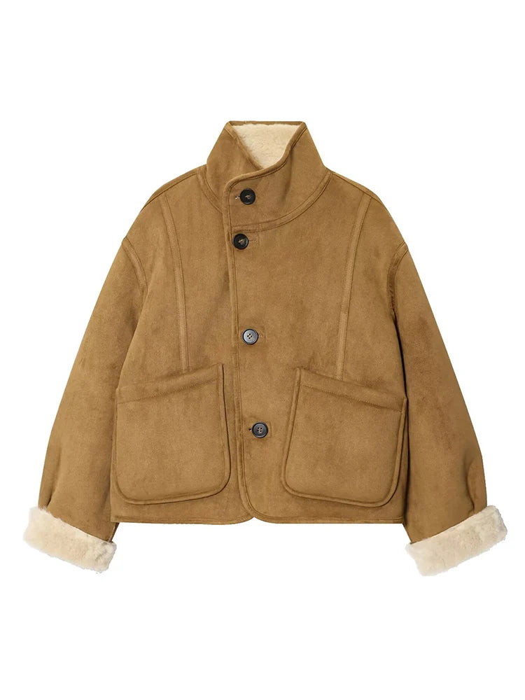 unisex casual outfit vestoraa double sided suede jacket coat - daily wear garment with neutral design detail (USA)