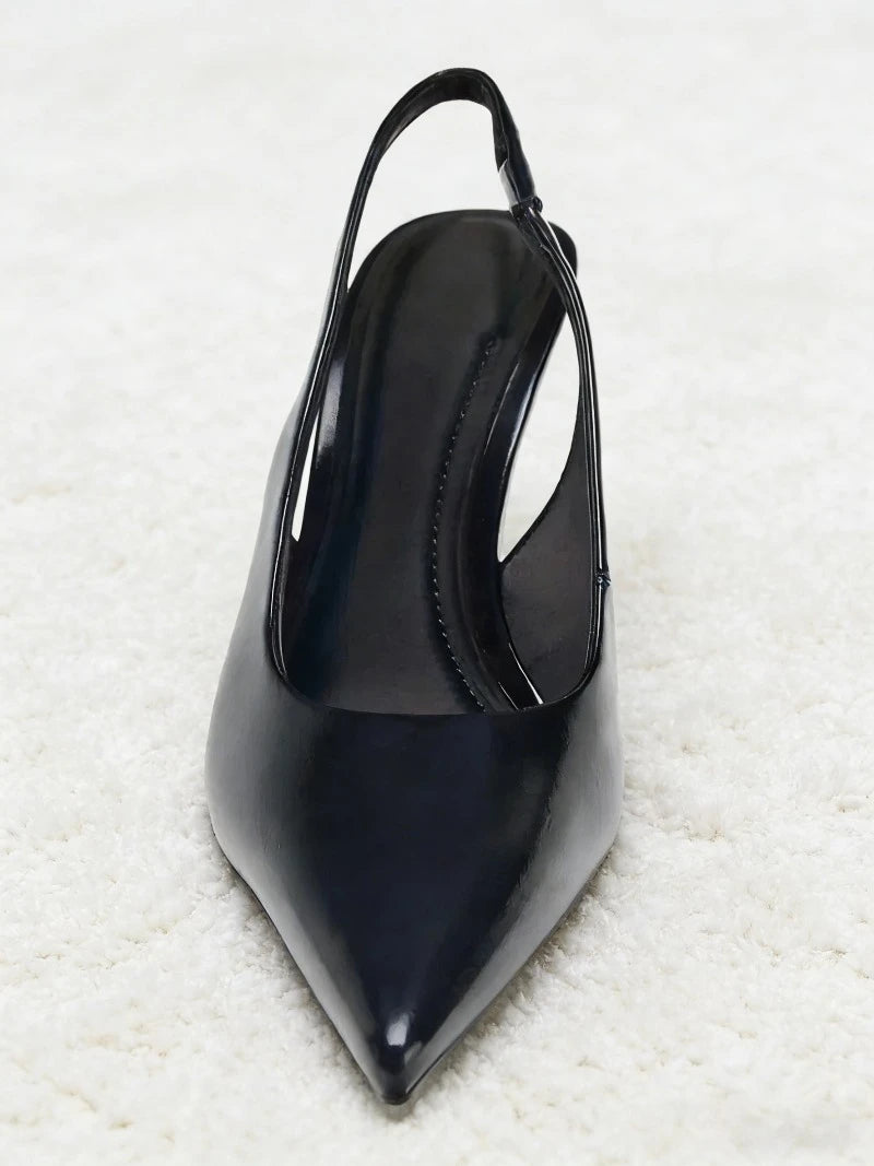 unisex formal outfit vestoraa black patent leather pointed toe heels - daily wear garment with black design detail (USA)