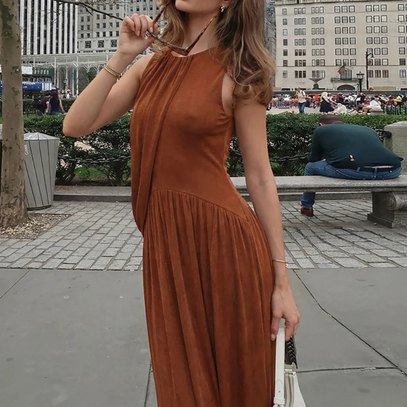vestoraa o-neck solid vacation dress outfit detail - reliable design, precision, waterproof casual design (USA)