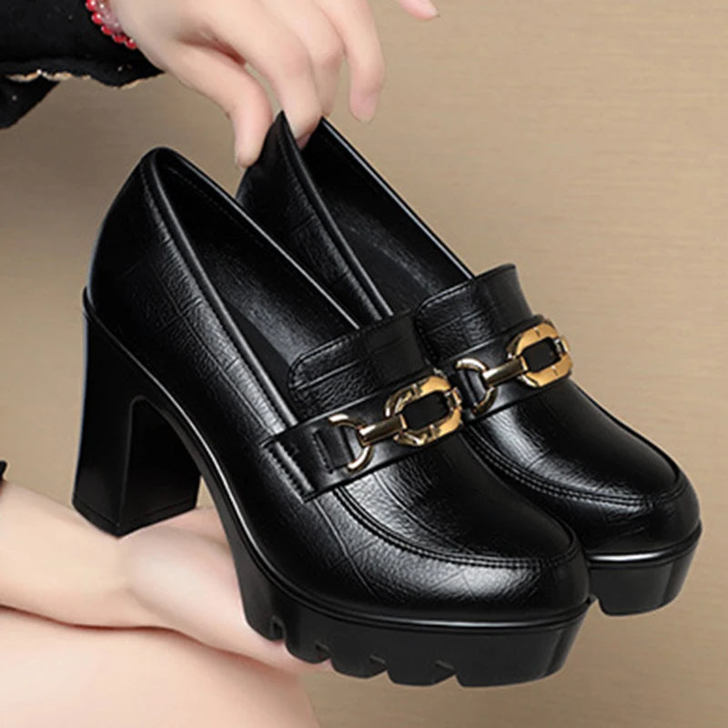 vestoraa soft leather black shoe woman block pumps thick outfit 5 - casual unisex garment with precision (USA)