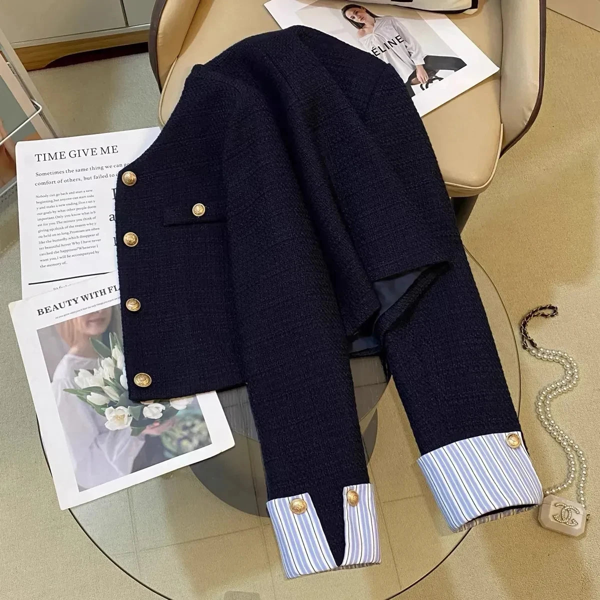 unisex classic outfit vestoraa navy nlue small fragrant suit jacket - daily wear garment with neutral design detail (USA)