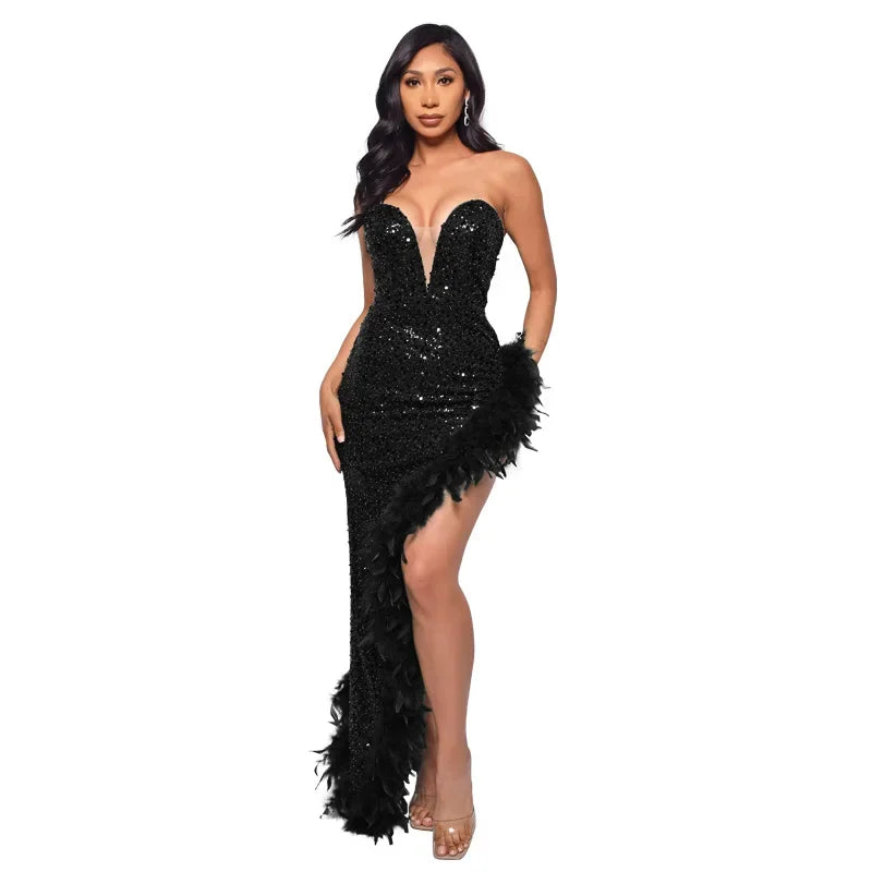 vestoraa cm.yaya sequined strapless feather outfit 14 - classic unisex garment with precision (USA)