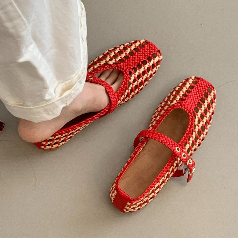 vestoraa handwoven mixed colors hollow ballet flats outfit 6 - casual unisex garment with precision (USA)