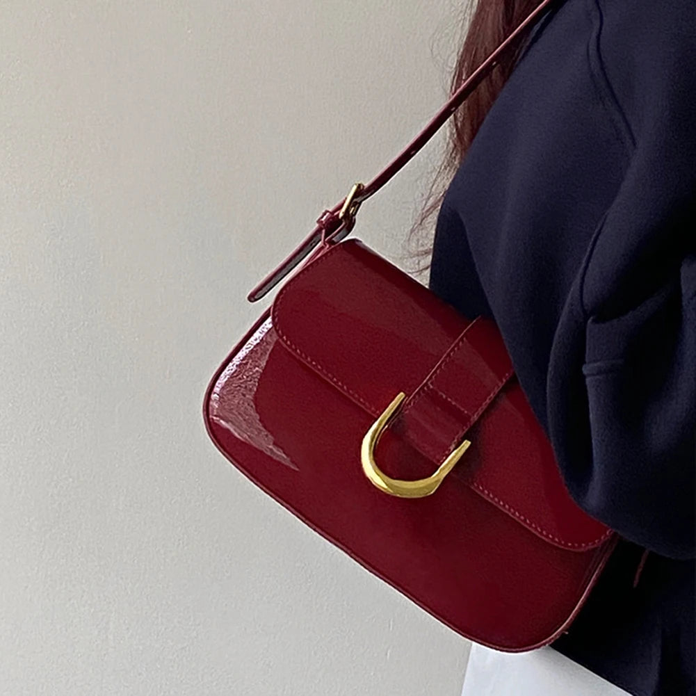 unisex casual outfit vestoraa retro patent leather shoulder bag flap - daily wear garment with black design detail (USA)