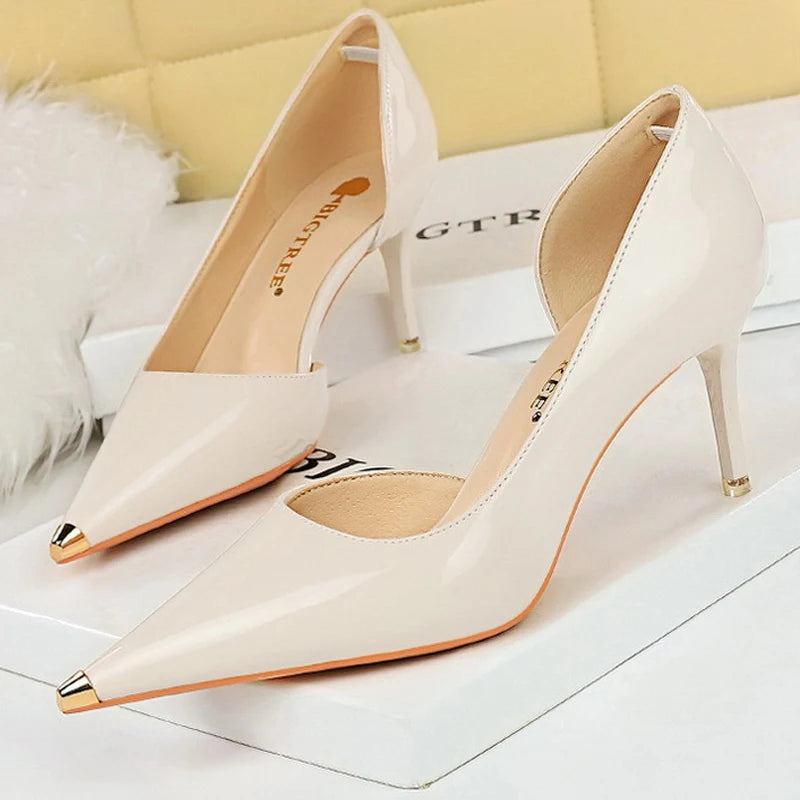 unisex classic outfit vestoraa bigtree shoes black patent leather heels - daily wear garment with black design detail (USA)