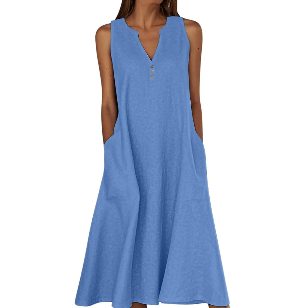 unisex casual outfit vestoraa breathable midi dress linen blend - daily wear garment with black design detail (USA)