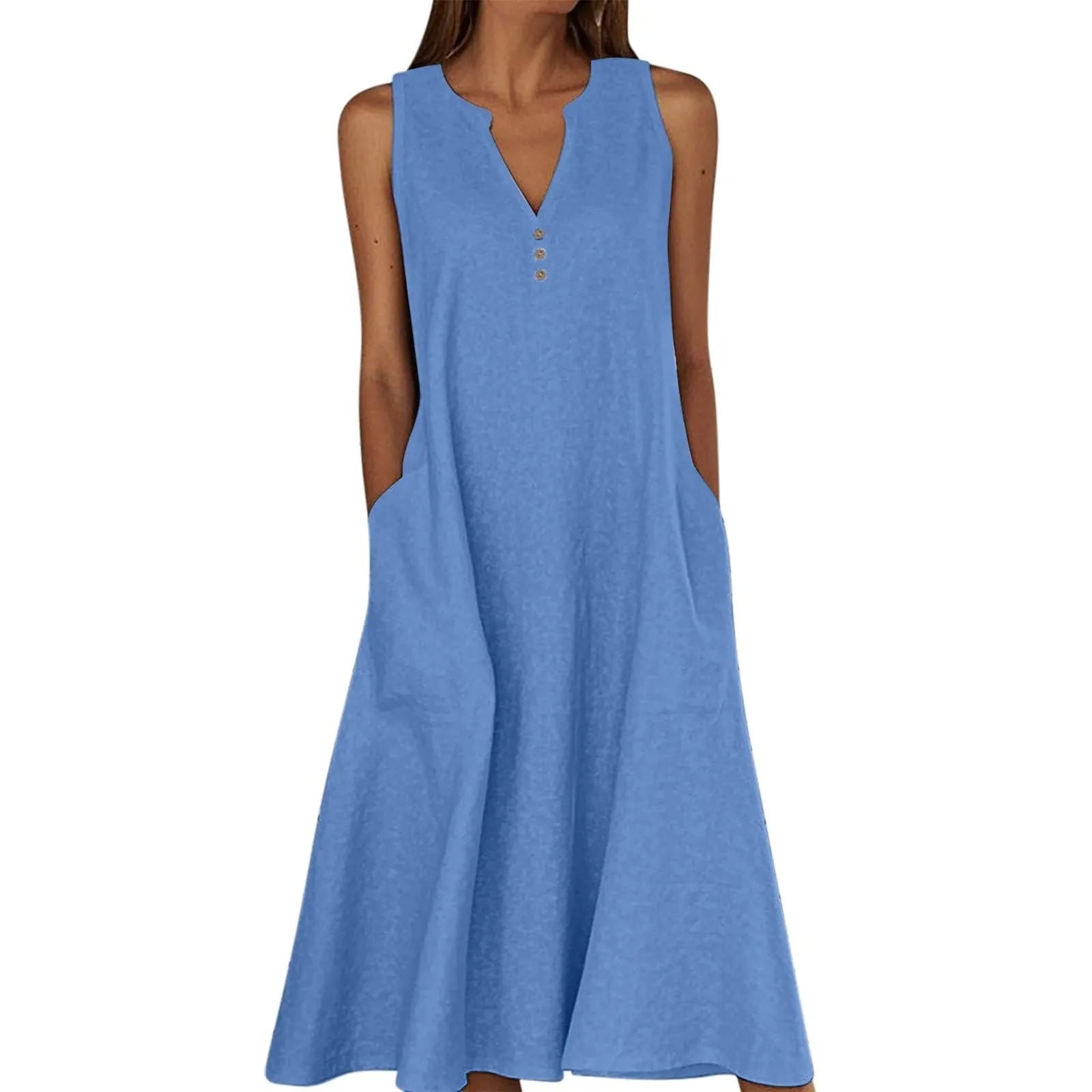 unisex casual outfit vestoraa breathable midi dress linen blend - daily wear garment with black design detail (USA)