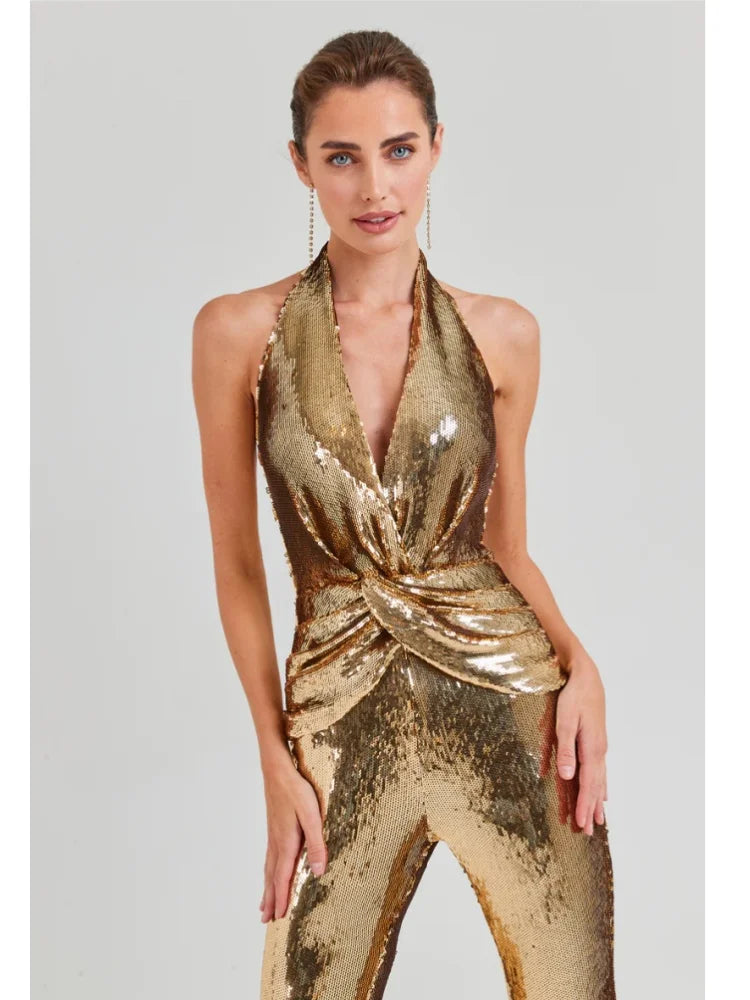 SEGA Official vestoraa sexy glitter sequins gold bodycon unisex garment - precision metal outfit (USA)