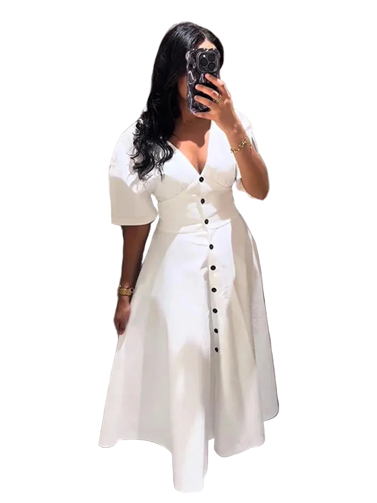 Vestoraa vestoraa white long dress short sleeve v-neck unisex garment - precision metal outfit (USA)