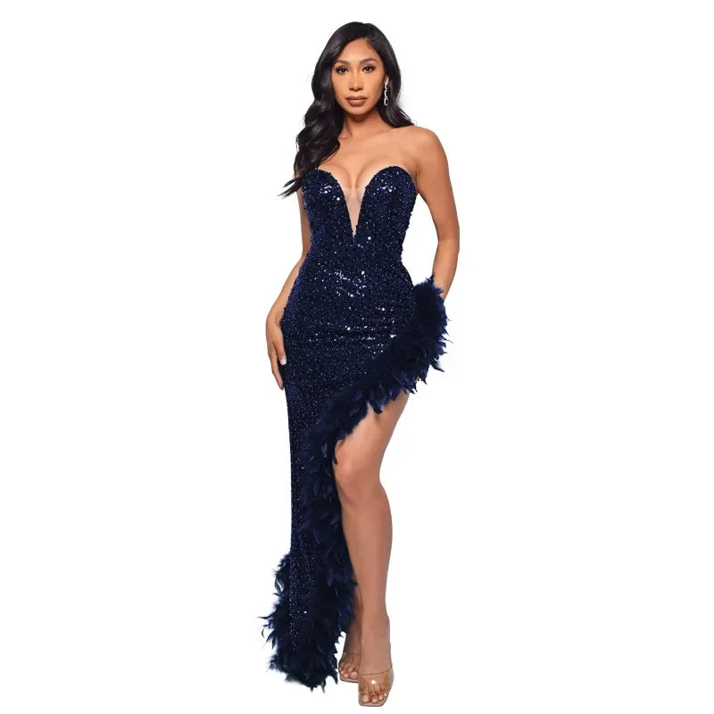 vestoraa cm.yaya sequined strapless feather outfit 18 - classic unisex garment with precision (USA)