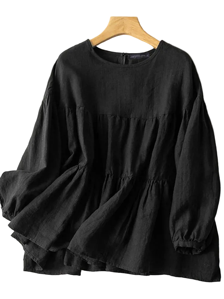 unisex classic outfit vestoraa zanzea tops solid cotton blouse lapel - daily wear garment with black design detail (USA)