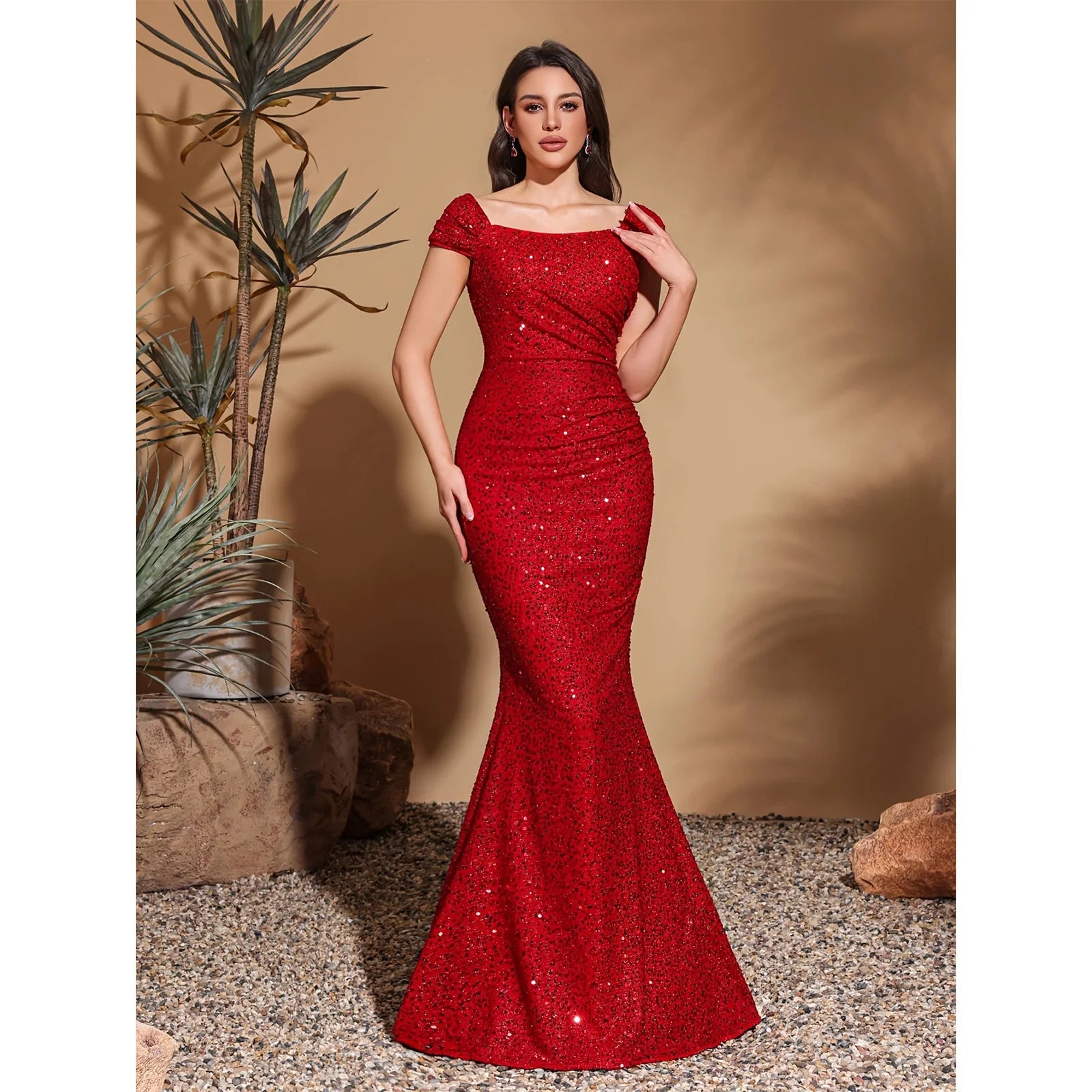 vestoraa simple square neck sequined hip party - classic unisex outfit with precision in neutral metal (USA)