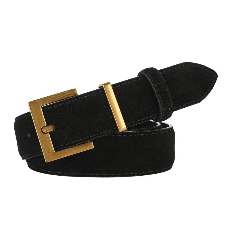 vestoraa square pin buckle leather belt classic solid color - formal unisex outfit with precision in black metal (USA)