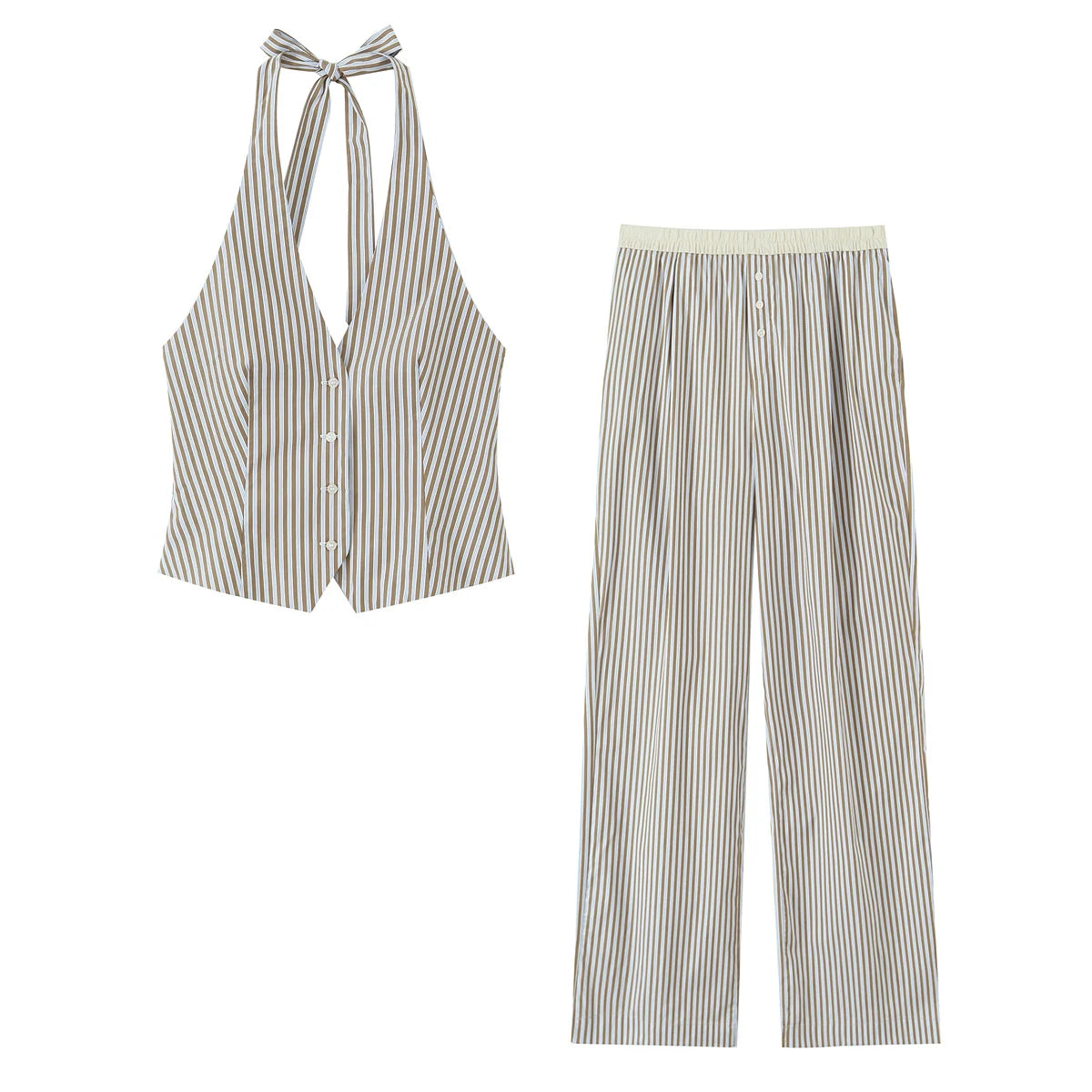 unisex classic outfit vestoraa duoperi piece sets striped halter - daily wear garment with neutral design detail (USA)