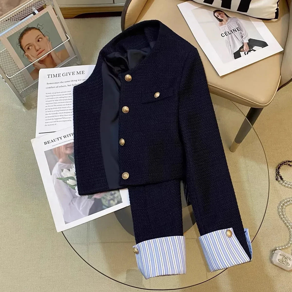 vestoraa navy nlue small fragrant suit jacket outfit detail - reliable design, precision, waterproof classic design (USA)