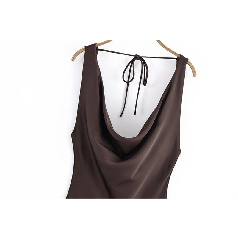 unisex dress outfit vestoraa dresses 's chic slim 's camisole long - daily wear garment with brown design detail (USA)