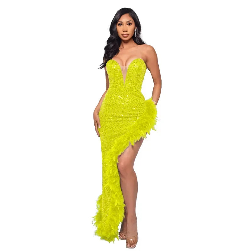 vestoraa cm.yaya sequined strapless feather outfit 6 - classic unisex garment with precision (USA)