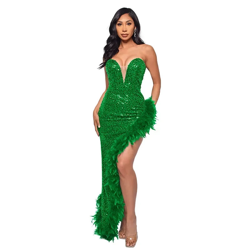 vestoraa cm.yaya sequined strapless feather outfit 7 - classic unisex garment with precision (USA)
