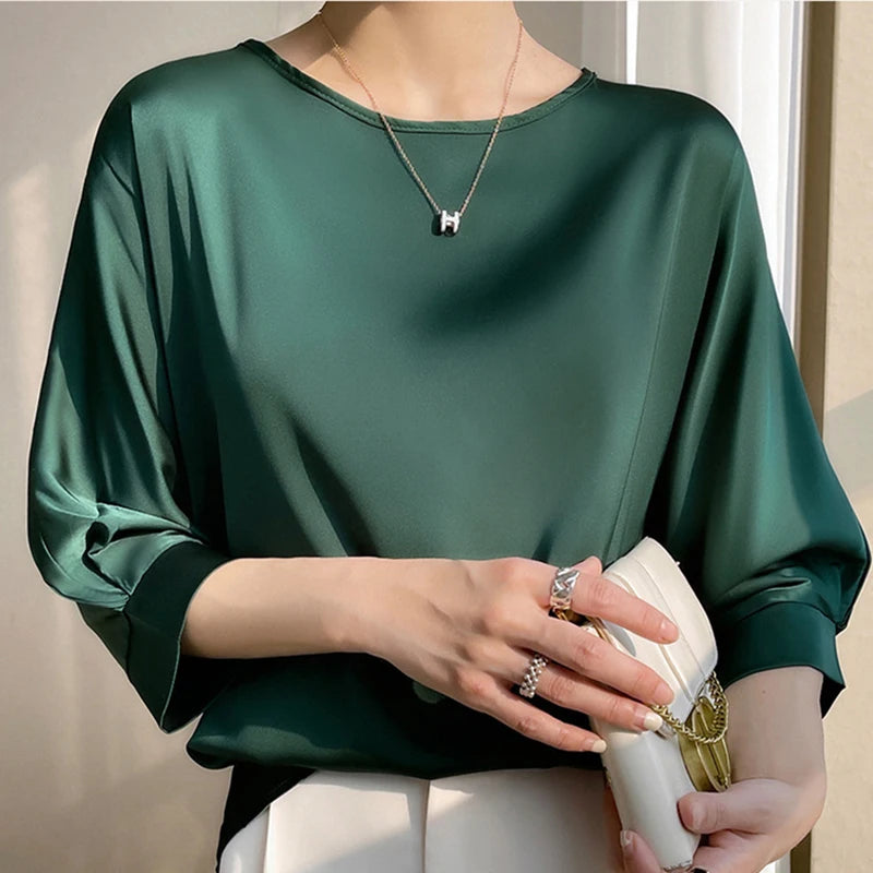 vestoraa satin silk half-sleeve tee tops basic solid outfit 9 - dress unisex garment with precision (USA)