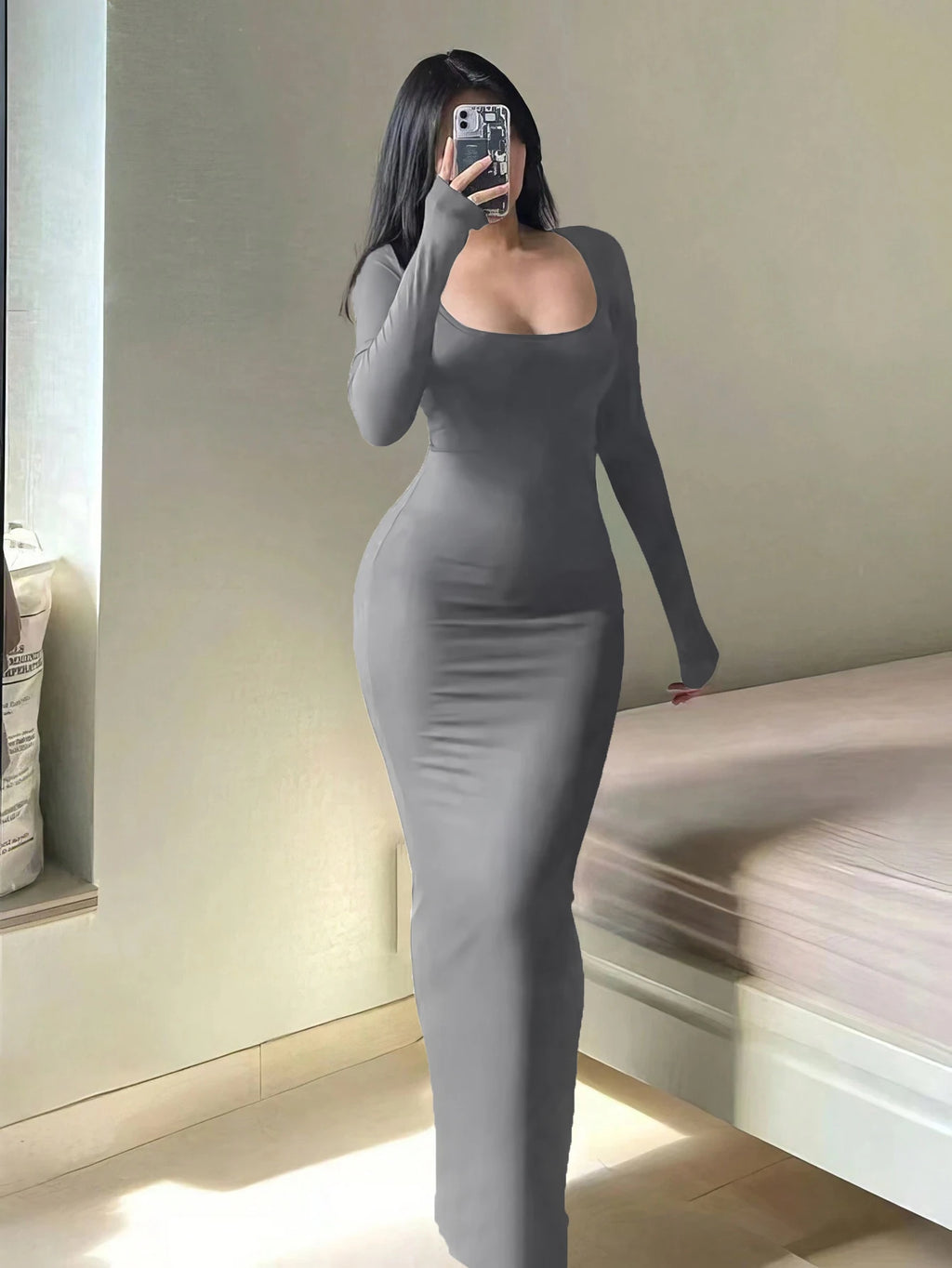 vestoraa 's solid long sleeve bodycon dress, chic outfit 8 - dress unisex garment with precision (USA)