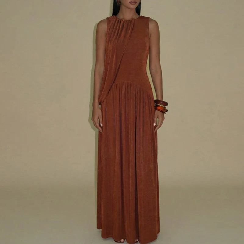 vestoraa o-neck solid vacation dress - casual unisex outfit with precision in gold metal (USA)