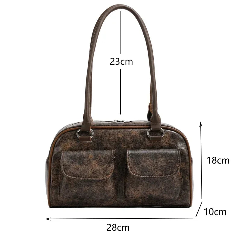 vestoraa 's retro solid color pu leather shoulder bag outfit 9 - classic unisex garment with precision (USA)