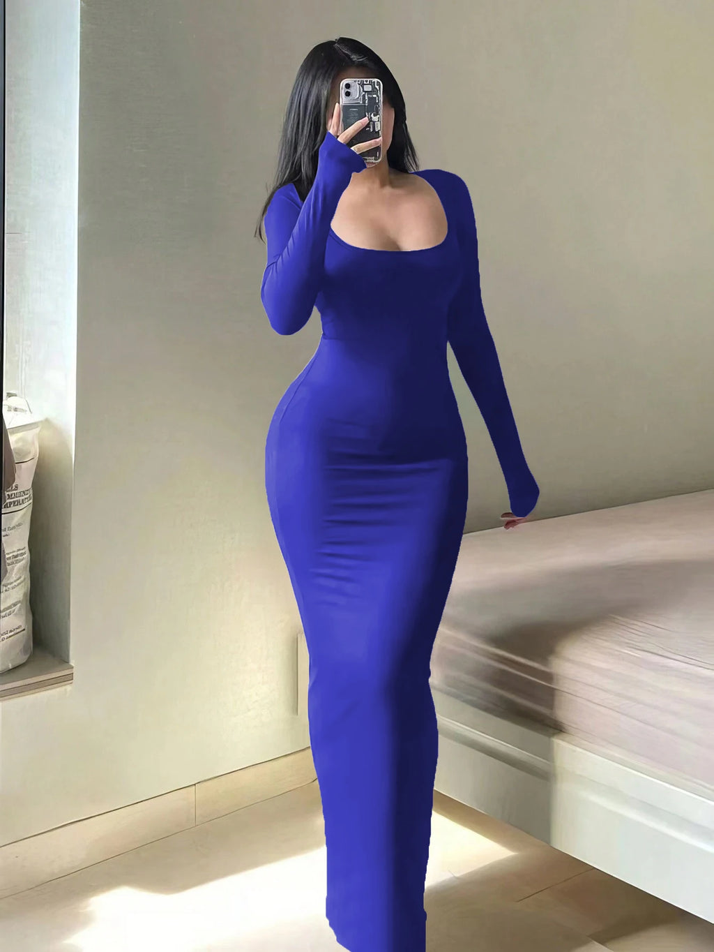vestoraa 's solid long sleeve bodycon dress, chic outfit 10 - dress unisex garment with precision (USA)