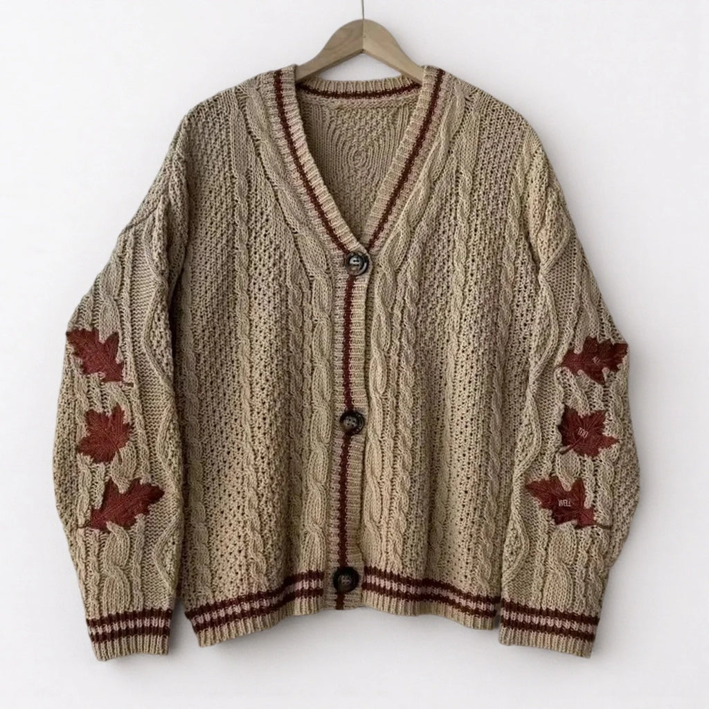 vestoraa red maple leaf embroidered leaves knitted outfit detail - reliable design, precision, waterproof classic design