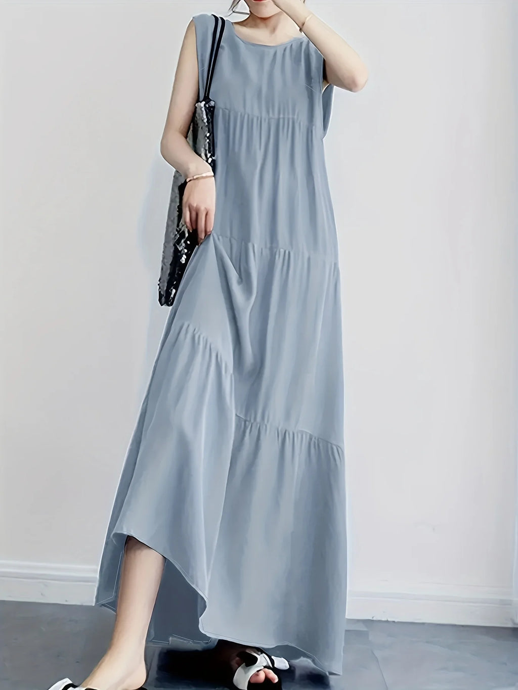 vestoraa light gray oversized woven dress casual - casual unisex outfit with precision in gold metal (USA)