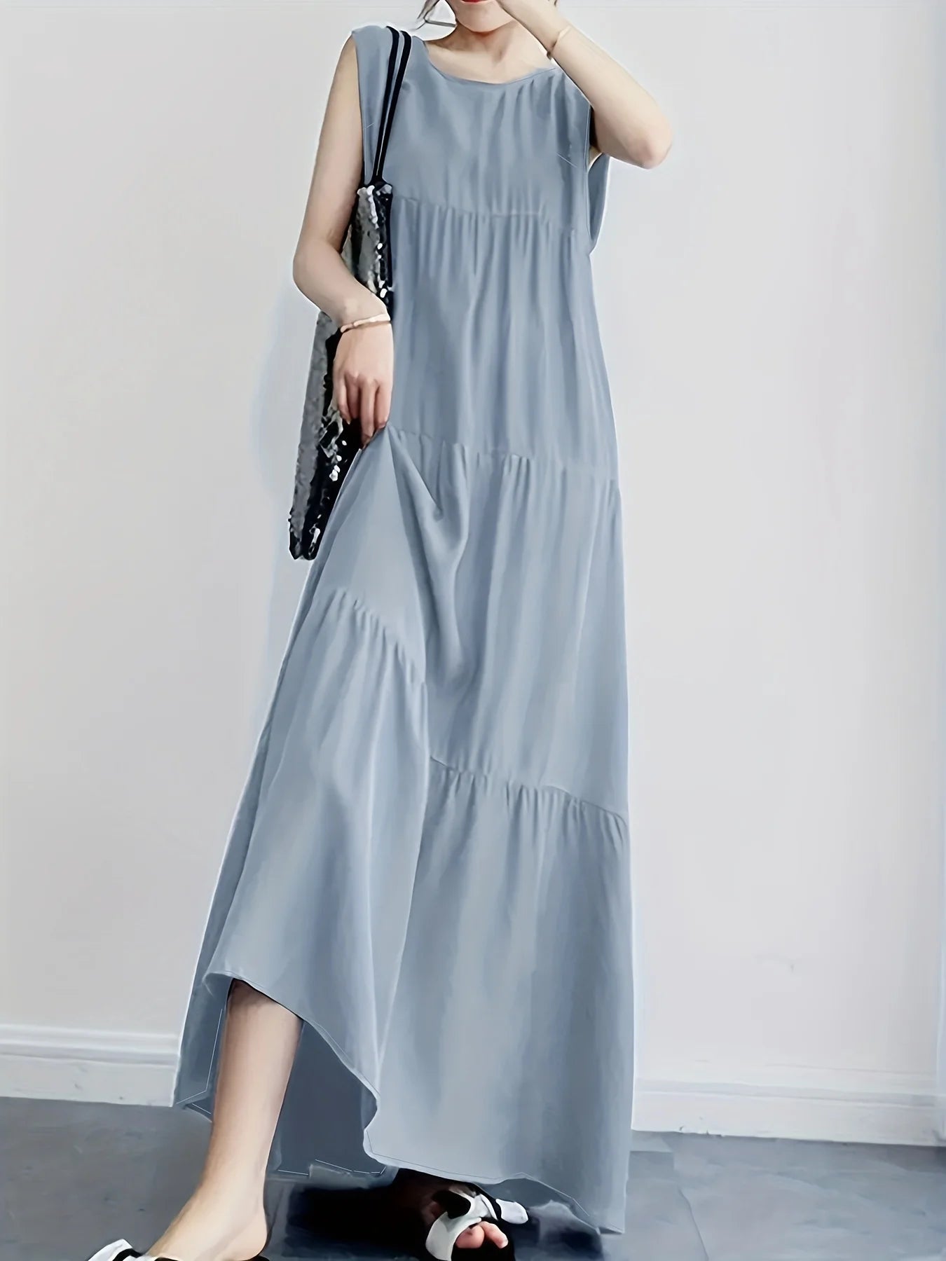vestoraa light gray oversized woven dress casual - casual unisex outfit with precision in gold metal (USA)