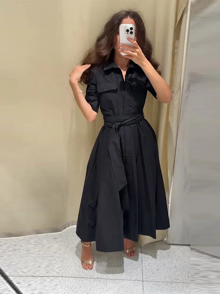 vestoraa lapel lace up solid color dress woman short outfit detail - reliable design, precision, waterproof casual design
