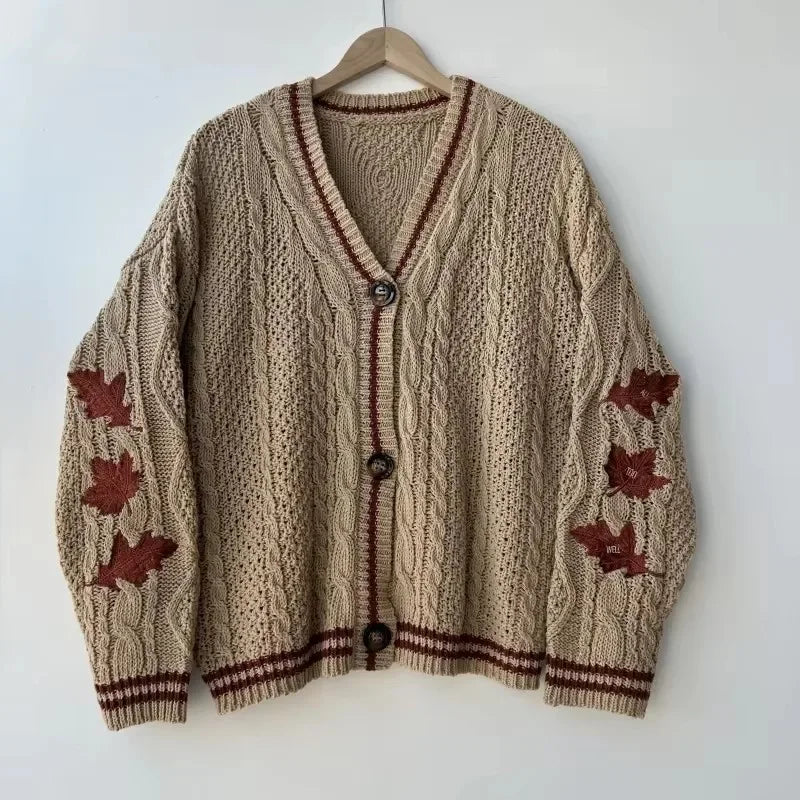 vestoraa red maple leaf embroidered leaves knitted outfit 6 - classic unisex garment with precision (USA)