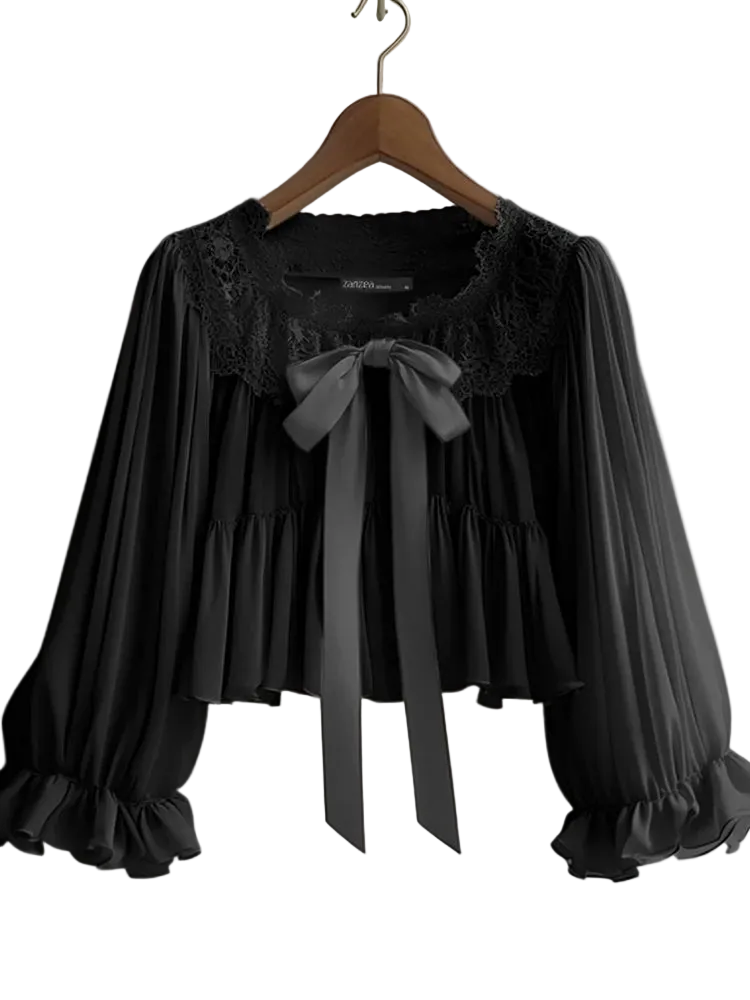 unisex casual outfit vestoraa zanzea chiffon blouse solid lace tops casual - daily wear garment with black design detail