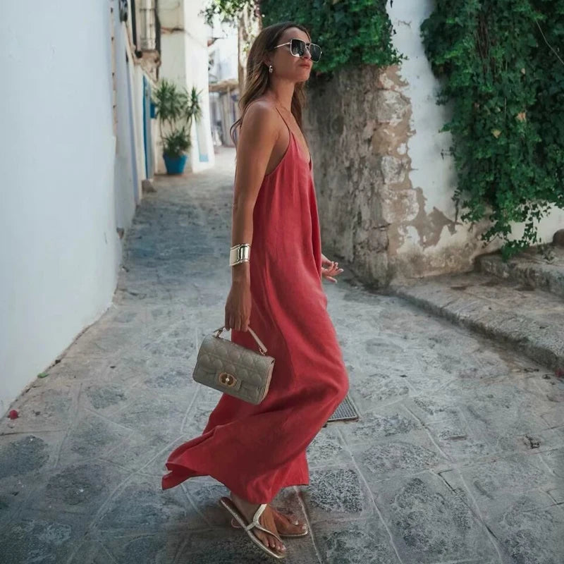 Vestoraa vestoraa red slip maxi dress sexy backless long unisex garment - precision metal outfit (USA)