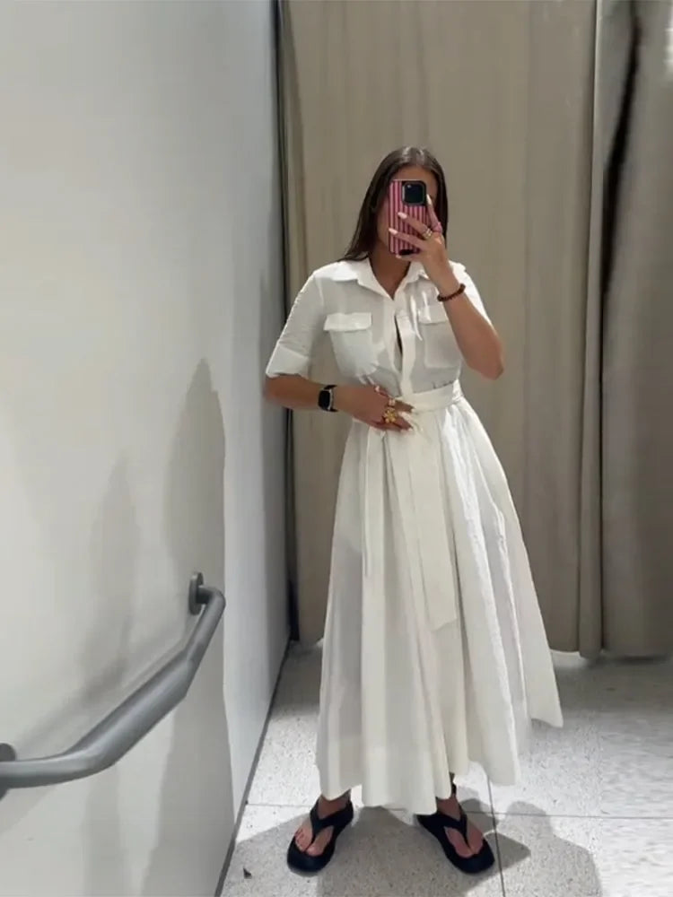 unisex dress outfit vestoraa line dress lace up short sleeve - daily wear garment with white design detail (USA)